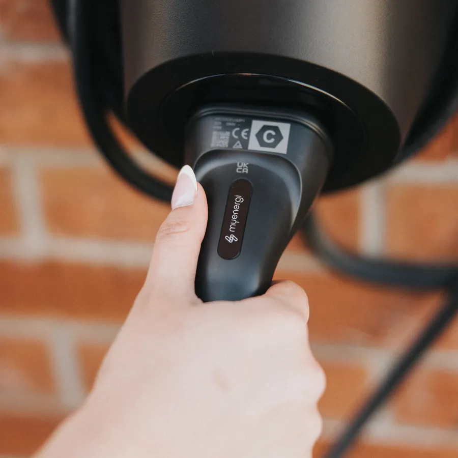 zappi GLO charging connector plugged into an electric car in Nottingham